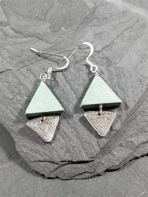 Turquoise And Silver Sailboat Earrings Triangle Earrings Etsy