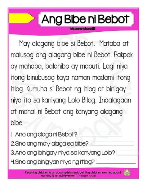 Printable Filipino Reading Comprehension Worksheets For Grade 3