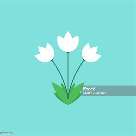 Vektor Bunga Putih Bunga Putih Dengan Latar Belakang Biru Ilustrasi
