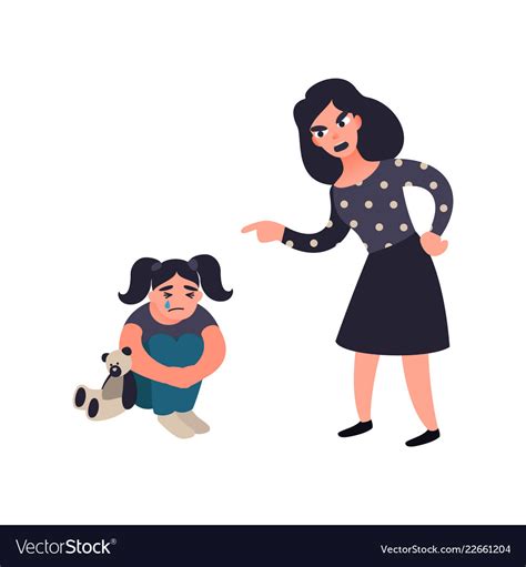 Mother Punishing Her Little Sad Crying Daughter Vector Image