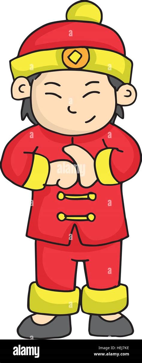 Character Of Boy Greeting Chinese New Year Stock Vector Art
