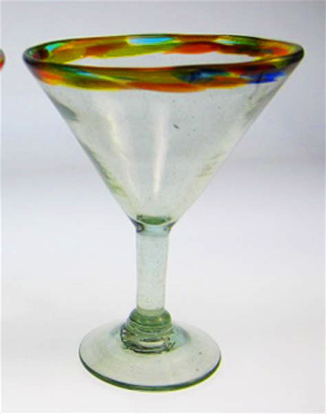 Mexican Margarita Martini Glasses With Confetti Rim Handblown Stemware Glasses Made In Mexico