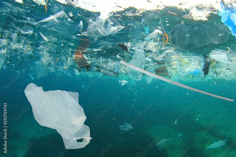 Plastic Pollution In Ocean Plastic Bags Straws And Bottles Pollute