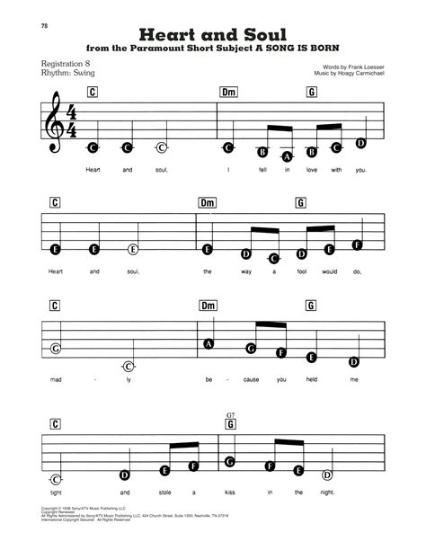 From a youtube video, click the bookmark to find it's sheet music. Heart And Soul Sheet Music | Hoagy Carmichael | E-Z Play Today