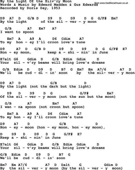 Song Lyrics With Guitar Chords For By The Light Of The Silvery Moon