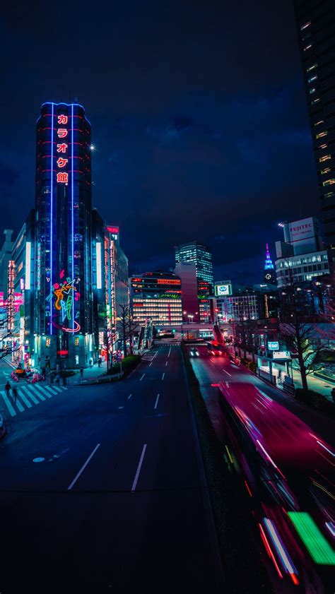 Download Wallpaper 800x1420 Night City Street Neon Lights Road