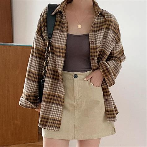 AESTHETIC VINTAGE WOOLEN PLAID SHIRT | Aesthetic shirts, Cute casual ...