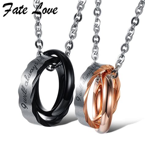 fate love couple necklace set fashion jewelry stainless steel necklaces and pendants black rose