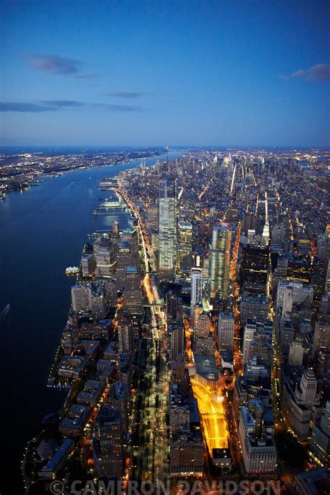 Aerialstock Aerial View At Night Of Lower Manhattan And The Hudson River