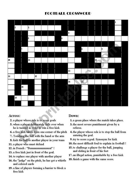 Crosswords On Football Soccer Esl Worksheet By Poutche