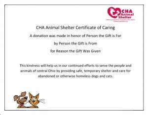 Donations are mostly done anonymously but donating something with which the name of the person who left the world still stays and the blessing received from making a charity in honor of someone is a great thing. CHA Animal Shelter Memorial Gifts - CHA Animal Shelter