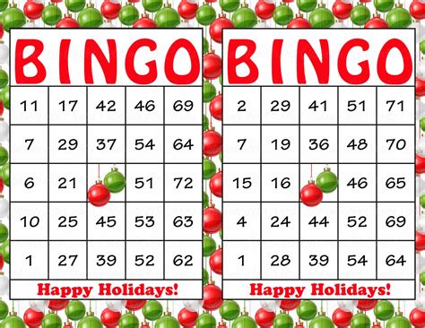 200 Happy Holidays Christmas Bingo Cards Diy