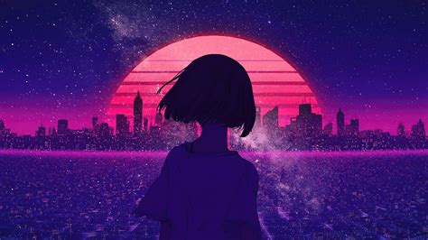 Synthwave Night Sunset Anime Girl 4k Wallpaperhd Artist Wallpapers4k