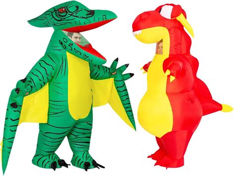 Comin Inflatable Dinosaur Costume Adult Blow Up Costume Red Green Full Body For