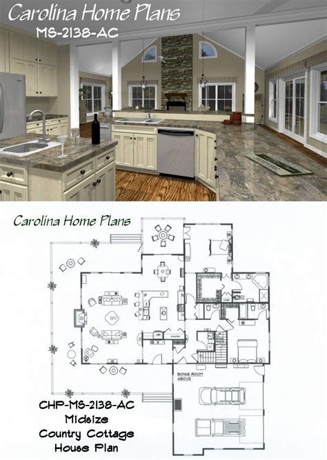 Micro cottage floor plans and tiny house plans with less than 1,000 square feet of heated space (sometimes a lot less), are both affordable and cool. Midsize Country Cottage House Plan with open floor plan ...