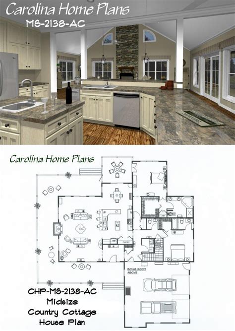 3 bedroom country floor plan. Midsize Country Cottage House Plan with open floor plan ...