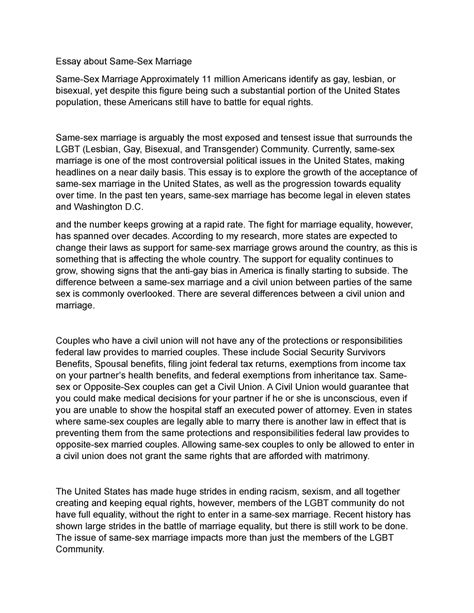 Same Sex Marriage Essay About Same Sex Marriage Same Sex Marriage