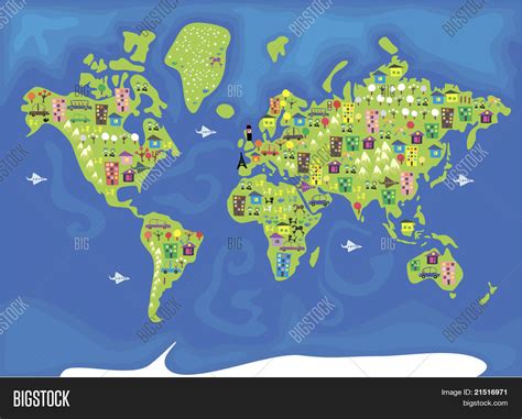 Cartoon Map World Vector And Photo Free Trial Bigstock