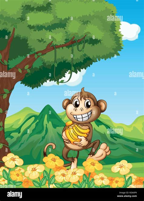 Illustration Of A Monkey Carrying Bananas Stock Vector Image And Art Alamy