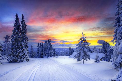 Sunset Over Winter Landscape Hd Wallpaper Background Image 2048x1363 Id677347 Wallpaper