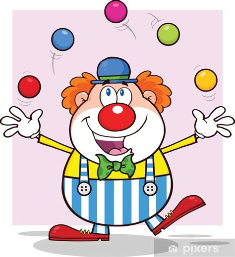wall mural happy clown cartoon character juggling with balls pixers