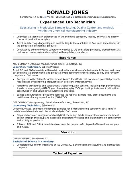 Medical laboratory technician resume sample via resumedownloads.net. Midlevel Lab Technician Resume Sample | Monster.com