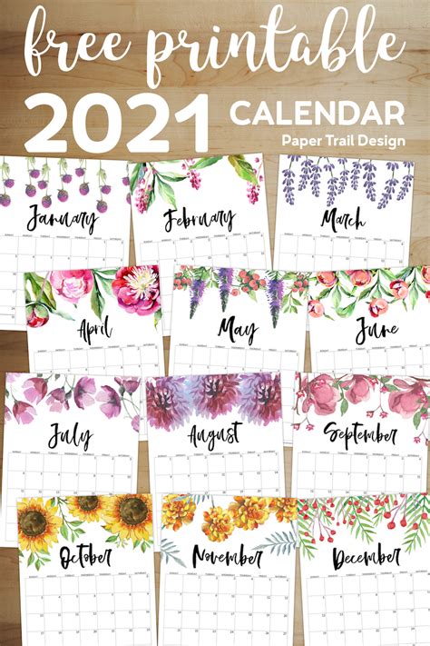Black and white monthly planner with print each month separately and combine them on the wall into a quarterly planner, 3 month calendar or even a year; Free Printable Calendar 2021 - Floral | Paper Trail Design