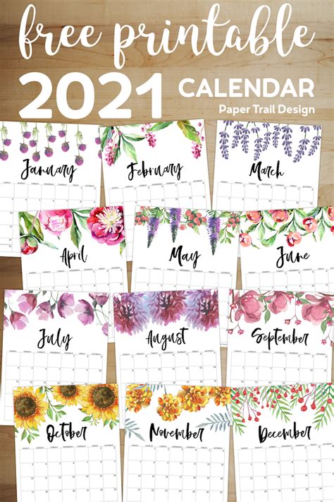 These free january calendars are.pdf files that download and print on almost any printer. Free Printable Calendar 2021 - Floral | Paper Trail Design