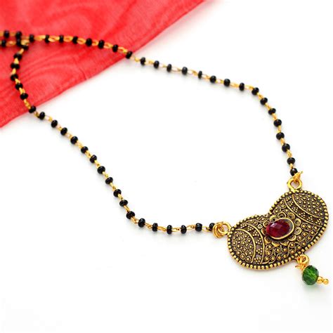 Indian Fashion Jewelry Mangalsutra Black Beads Pendent 22k Gold Plated