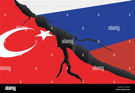 Flags Of The Russian Federation And Turkey On Background Of The Cracks