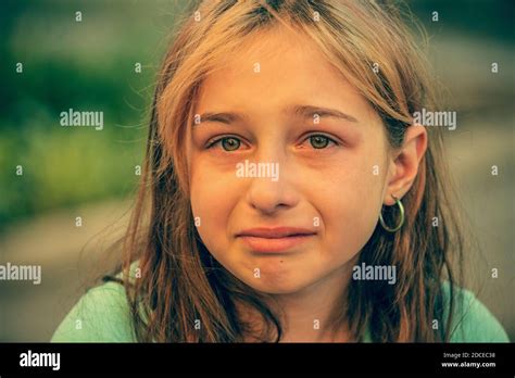 Closeup Portrait Of Young Crying Girl With Tears Teenage Girl With Sad