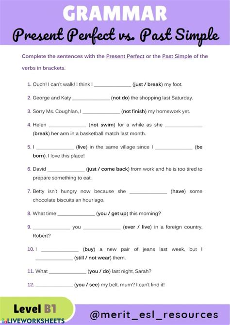 Present Perfect Vs Past Simple Worksheet Present Perfect Simple Past Tense Learn English