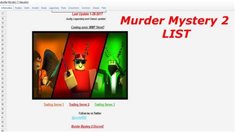 Maybe you would like to learn more about one of these? MURDER MYSTERY 2 VALUE LIST!!! (ROBLOX) - YouTube