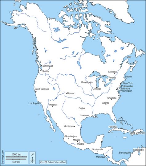 Mapa Politico Mudo De America Del Norte