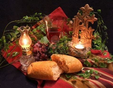 Communion Still Life Bread And Wine With Candles Church Altar