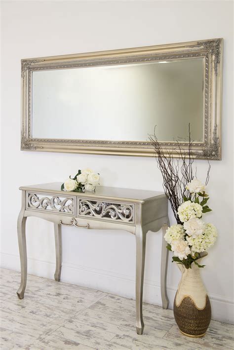 Extra Large Full Length Silver Antique Style Wall Mirror Wood Long