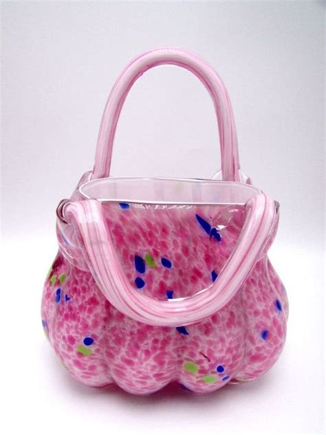 Murano Hand Blown Confetti Pink Glass Purse Vase Pink Confetti Purses Glass Art