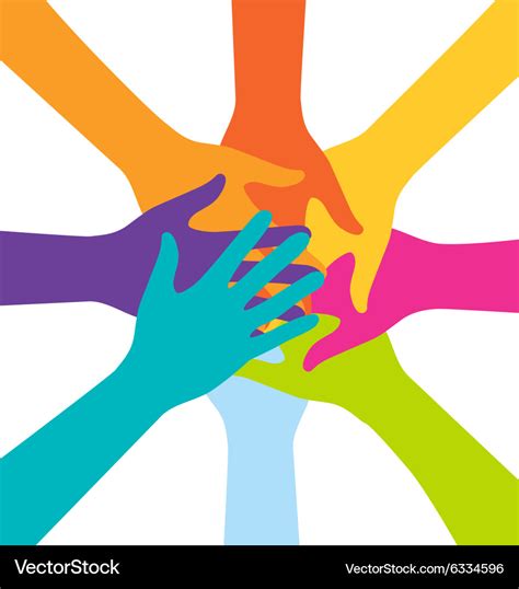Many Teamwork People Join Colorful Hand Royalty Free Vector
