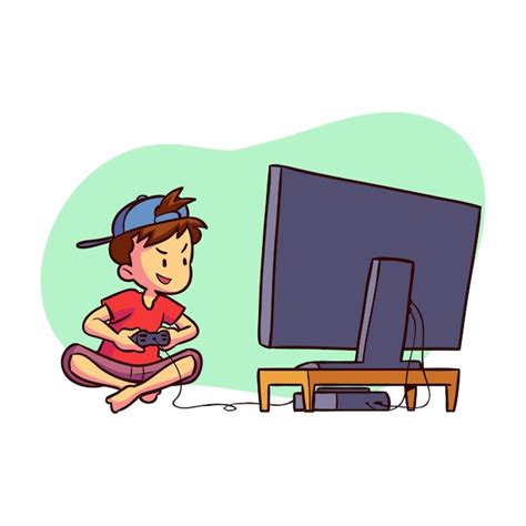 Free Vector Little Boy Playing Video Game