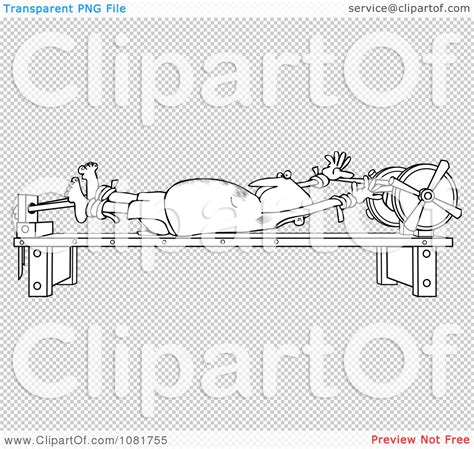 Clipart Outlined Man Stretched Out On A Rack Royalty Free Vector