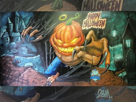 Spray Painted Mural Scary Halloween Pumpkins Mural Painting Spray