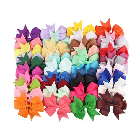 20 Pcs Hair Clips Bow Simple Bow Mixed Pure Color Ribbon Hair Grips