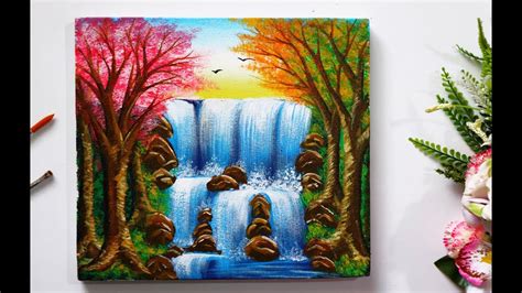 Step By Step Waterfall Landscape Painting For Beginners Online Web Gyan