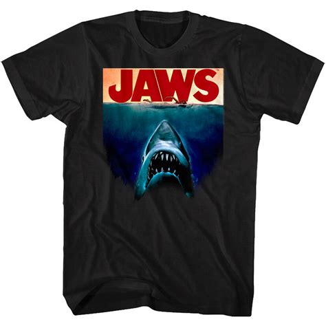Jaws Shark Vintage Movie Poster Black T Shirt Graphic Tees