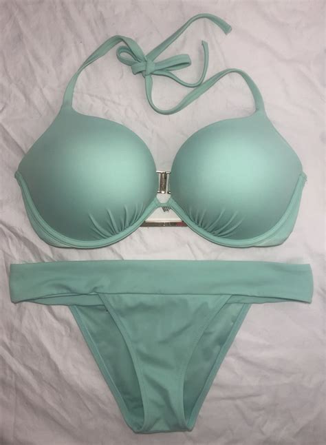 Victoria Secret Bombshell 36d Pushup Add 2 Cup Bikini Swimsuit Mint Green Large Ebay