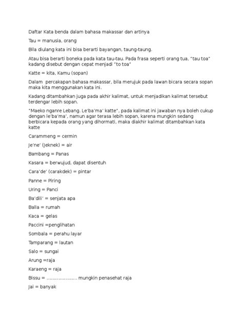 Contoh Kalimat Dalam Bahasa Makassar Serat