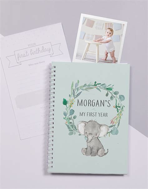 Personalised Elephant Babys First Year Journal Stationery Ts