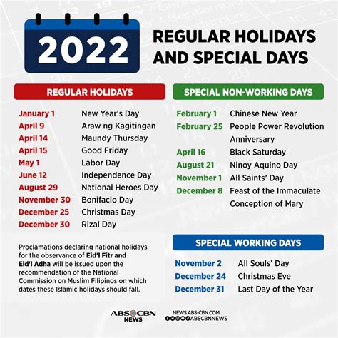 abs cbn news on twitter plan your holidays well here s a list of regular holidays and special