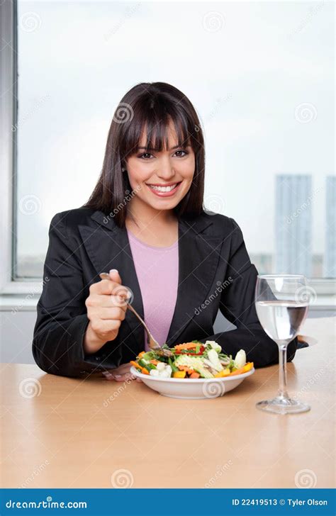 Businesswoman Eating Salad At Workplace Stock Image Image Of Lunch