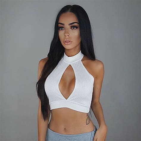 2018 Sexy Women Crop Top Tanks Ladies Bustier Hollow Out Halter Solid